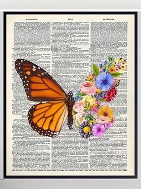 Butterfly Floral Dictionary Framed 8x10 Art Print - Orange & Multicolor